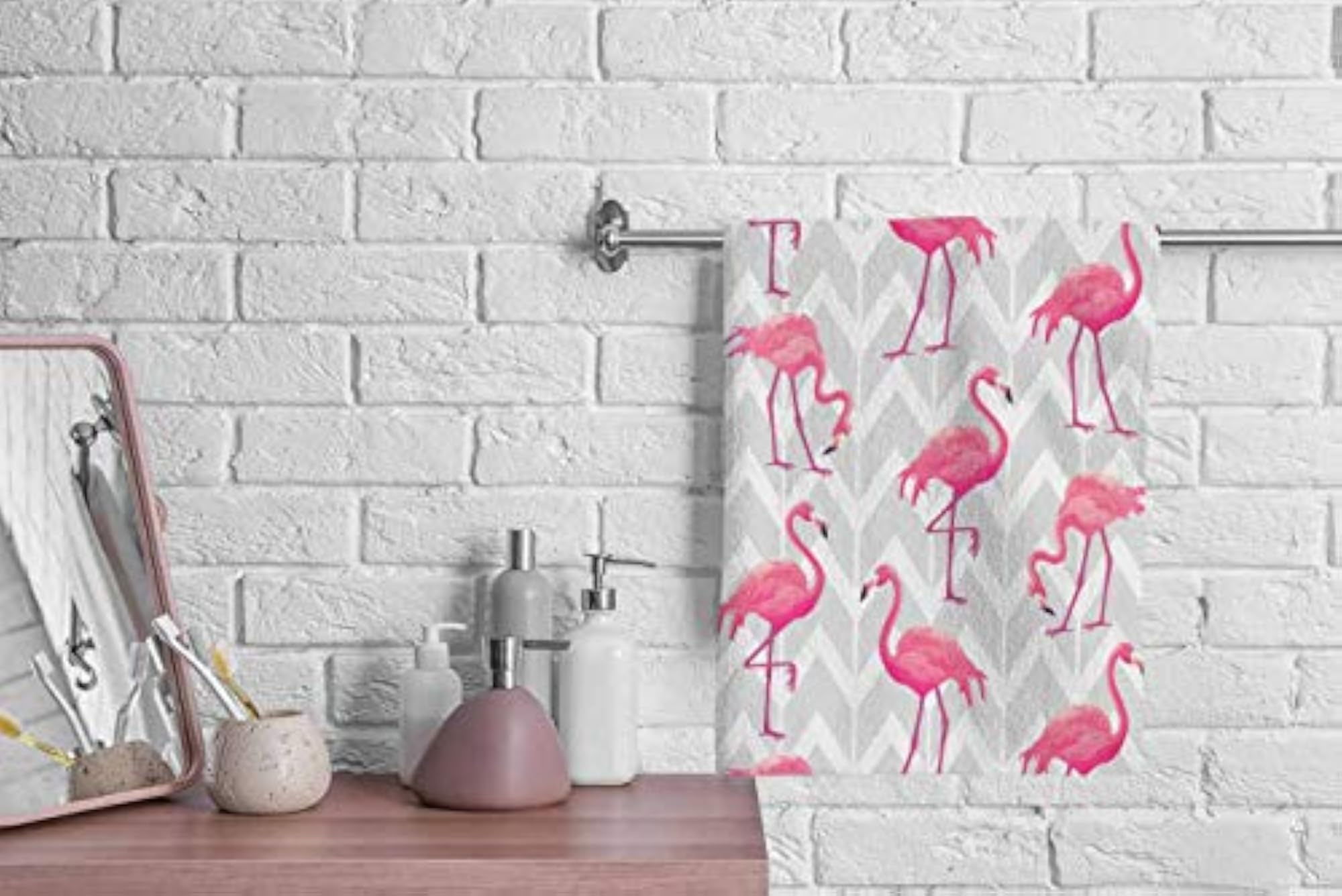 Flamingo Hand Towels Cotton Washcloths, Tropical Pattern