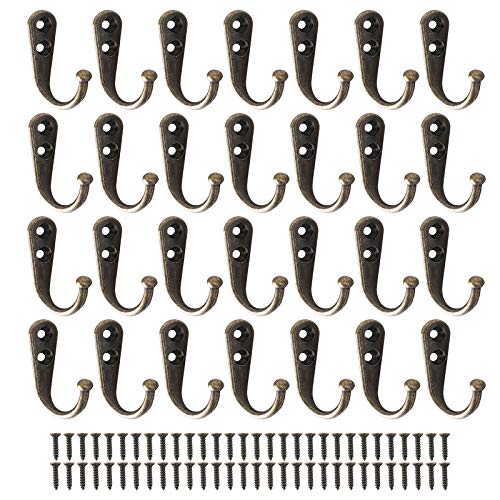 We All 28 Pieces Wall Mounted Coat Hook Robe Hooks Cloth Hanger Coat Hanger Coat Hooks and 58 Pieces Screws for Bath Kitchen Garage Single Coat Hanger (Black) (Bronze),1.96Lx1.37Hx0.2W inches