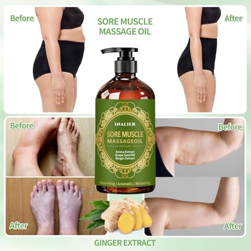Image of Massage Oil for Massage Therapy,3 Pack Cellulite Massage Oil,Sore Muscle Arnica Oil & Lavender Massage Body Oil with Massage Ball & Thumb Saver Tool,Mens Gifts,Birthday Gifts for Women and Men