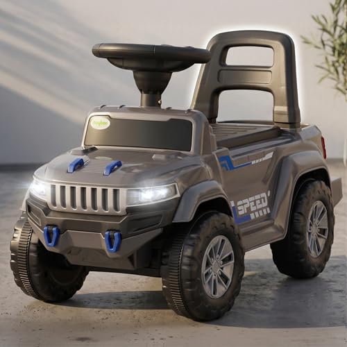 Image of Baybee Speedy Baby Ride on Car for Kids | Portable Kids Car with LED Lights, Music & Storage Basket | Push Toy Cars with High Backrest | Toddler Rideons Jeep for 1 to 3 Years Boys Girls (Grey)