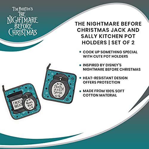 The Nightmare Before Christmas Jack And Sally Cotton Pot Holders, Set Of 2 | Heat Resistant Gloves, Hot Pads For Cooking And Baking | Disney Kitchen Accessories And Household Items, Housewarming Gift #TOP6