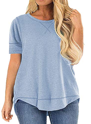 Womens Plus Size Shirts Short Sleeve Solid Color Side Split Tunic Tops Light Blue 26W