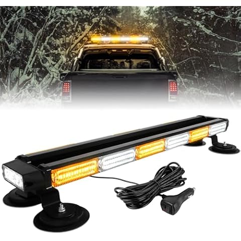 ASPL 26inch 126 LED Rooftop Emergency Strobe Lights Bar Double Side Flashing Safety Warning Traffic Advisor Light Bar Hazard Snow Plow Light for Trucks Vehicles Construction Tow Pickup(Amber/White) Cover