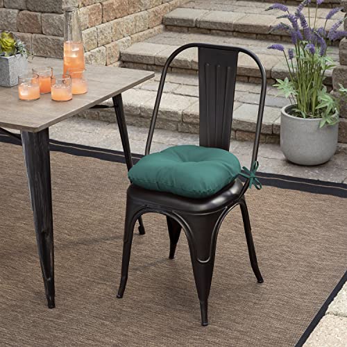 Image of Arden Outdoor Tufted Bistro Seat Cushion, Set of 4, 14.5 in x 15 in, Rain-Proof, Fade Resistant Peacock Blue Green Texture