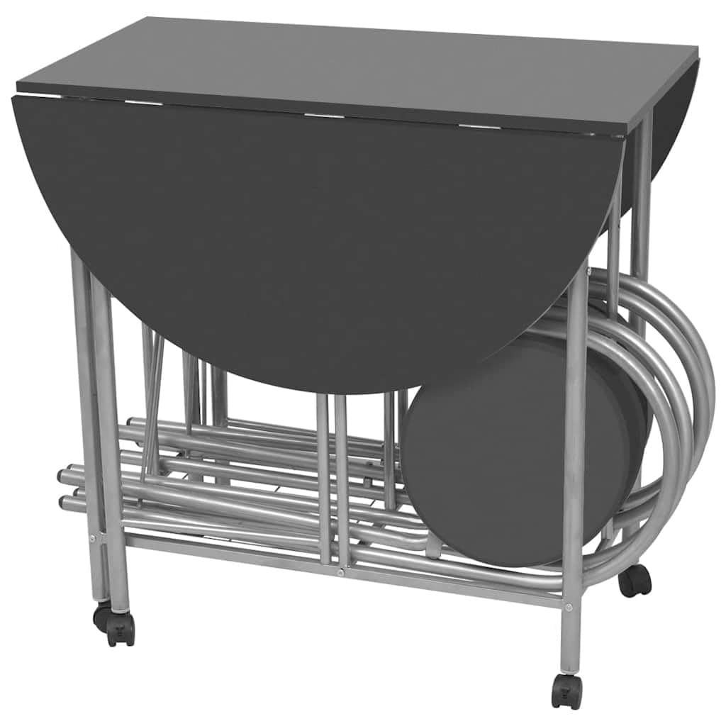 Set da pranzo da 5 pezzi, tavolo pieghevole salvaspazio e 4 sedie, moderno tavolo da cucina in MDF con ruote, nero