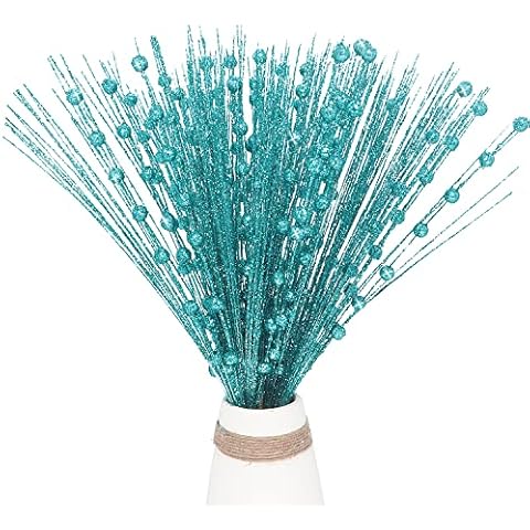 10Pcs Christmas Glitter Berry Picks Sprays, Artificial Decorative Bead Twigs Branches for Christmas Tree Topper Xmas Wreath Garland Decoration Holiday Floral Arrangement(Blue) Cover