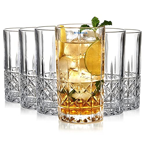 Image of SYANKA Italian Premium Juice Glasses Set of 4 Transparent, 300ml, Crystal Design Highball Glasses for Drinking Water, Juice and Cocktails