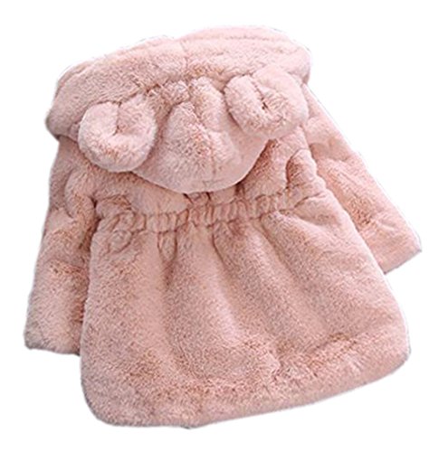 TAIYCYXGAN Baby Little Girls Winter Fleece Coat Kids Faux Fur Jacket with Hood Thicken Outwear Warm Overcoat Pink 130 - Thumbnail 2