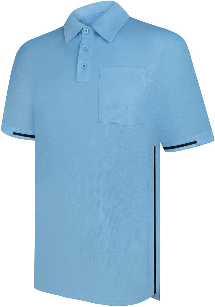 Baseball Umpire Shirt (Short Sleeve, Blue with Black Stripe, Large)