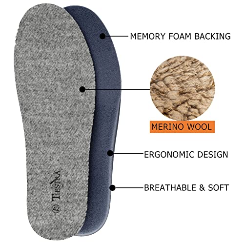Image of TIESTRA Merino Wool Insoles for Men Fur Fleece Shoes Inserts Memory Foam Cushion Comfort Warm Sheepskin Insoles for Winter Snow Boots Slippers Grey 43EU,US10