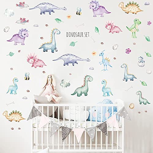 3D Cartoon Animal Dinosaurs Wall Stickers for Kids, AUHOKY Colorful Removable Peel and Stick Dino Decals Decor, DIY Art Mural for Baby Living Room Bedroom Nursery Classroom Bathroom Decoration