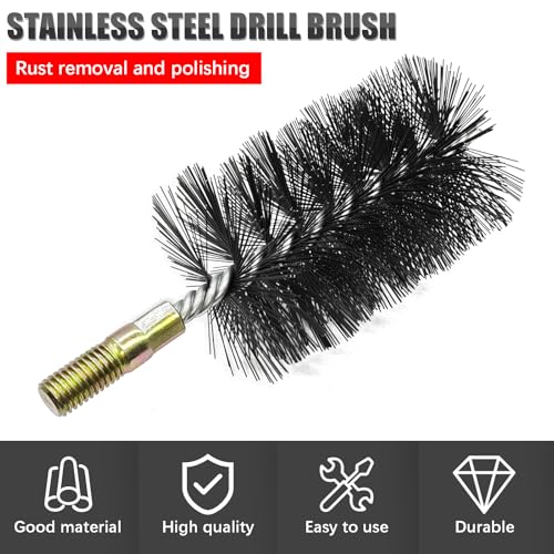 Image of 1 Piece Stainless Steel Drill Brush with M12 Thread Handle Drill Brush, Hard Bristle Wire Brush for Rust Removal, Drill Bit Cleaning, Bristle Length 110mm, Bristle Diameter 65mm