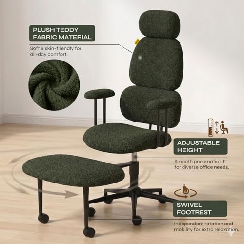 Image of Pinmoco ADHD Cross Legged Office Chair, 3-Zone Back Support, Wide Seat | Ultra-soft plush seat with armrests. Extra-wide for cross-legged & ADHD sitting. 3-zone support: neck, mid-back & lumbar.