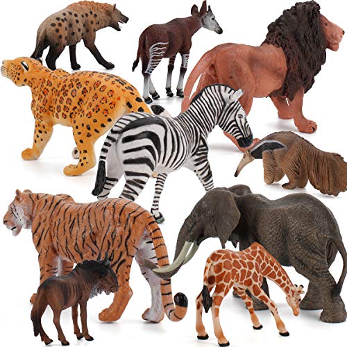 Image of 10 PCS Wildlife Grassland Animal Figures Model Figurines Lion Tiger Anteater Leopard Party Favors Supplies Cake Toppers Decoration Cognitive Toys Set for Boys Girls Kid
