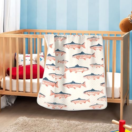 Image of Sea Vintge Salmon Fish Baby Blankets Soft Warm Crib Stroller Blanket for Toddler Newborn Girls Boys 30x40in