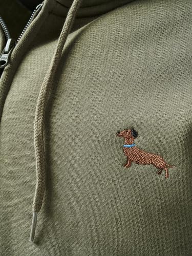 Baddery Gassi Jacke Herren & Damen : „Dackel“ - Zip Hoodie für Hundebesitzer, Hundeliebhaber & Jäger (Zip-Hoodie Oliv L)