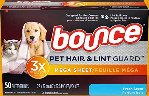 Bounce Dryer Sheets - Pet Hair & Lint Guard - Mega Sheet - Fresh Scent - 50 Count Sheets Per Box - One (1) Box
