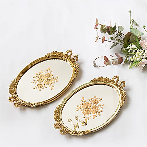 Mirrored Tray, Polyresin Ellipse Antique Decorative Mirror Tray, Jewelry Dresser Organizer Tray & Display, Vanity Tray, Serving Tray, Decorative Mirror Tray,Gold #TOP6
