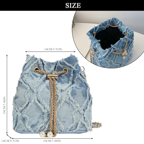 Extolove DENIM BUCKET BAG Jean Purses For Women Denim Crossbody Bags Hobo Bag Drawstring Handbag thumb #2