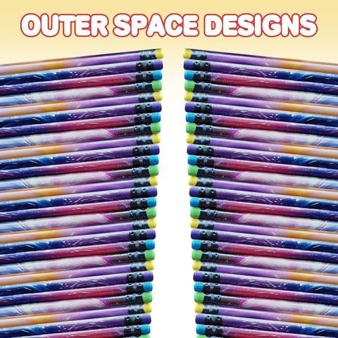 Miniatura 4 de ArtCreativity Lápices Galaxy para niños, paquete de 48 diseños surtidos del espacio exterior, bonitos lápices de escritura con borradores duraderos,