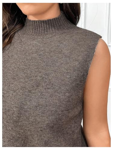 OYOANGLE Women's Plus Size Mock Neck Wrap Hem Sweater Vest Sleeveless Split Asymmetrical Hem Pullover Tops4