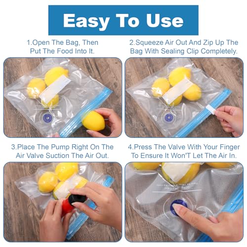 Image of 60 Pack Reusable Sous Vide Bags Vacuum Sealer for Food with 10 Sealing Clips, 4 Sizes BPA-Free Vacuum Zipper Storage Freezer Bags with Air Valve, Double Layers Leak Proof Design for Food Storage