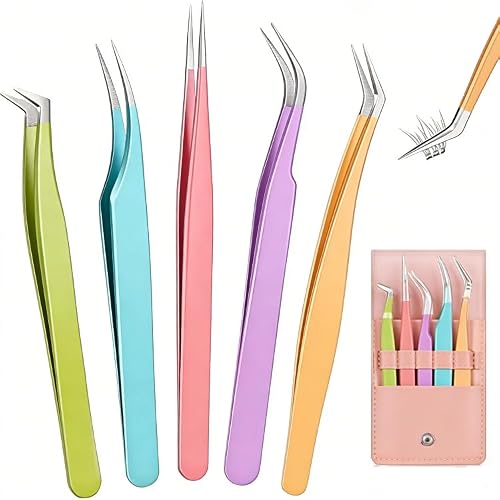 Tweezers Set, Professional Fiber Tip Lash Tweezers for Eyelash Removal and Eyebrow Extension