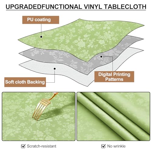 Image of Smiry Rectangle Table Cloth, Waterproof Heavy Duty Vinyl Tablecloths, Wipeable Washable Table Cover for Kitchen and Dining Room (Sage Green, 60 inch X 120 inch)
