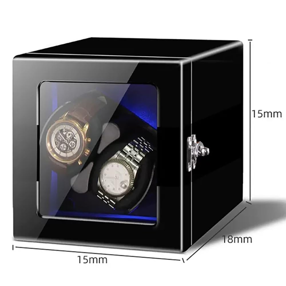 Caricatore Automatico per Orologi da Uomo e da Donna con luci LED e Motore Silenzioso Scatola Porta Orologi per 2 4 6 8 Orologi Custodia Rotante, Nero-2+0, Nero-2+0，Black-2+0