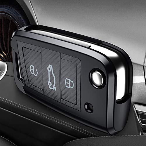 ontto Soft TPU Rubber Remote Key Cover for Volkswagen Golf Golf R Skoda for Audi A1 Sportback 2019-2021 Key Fob Case Holder with Keychain Glossy Black