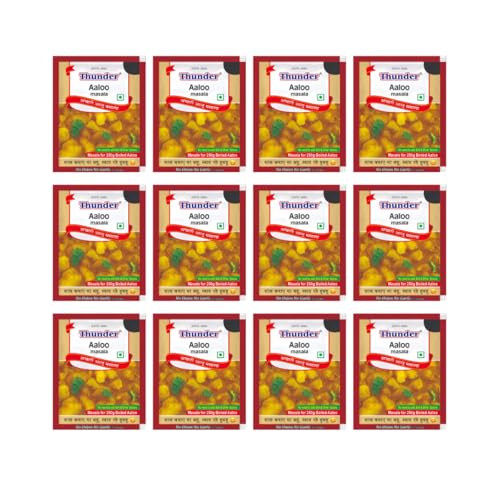 Thunder Aaloo Masala 10g Sachet, Complete Recipe Spice Mix For Achari Aloo/Dry Potato Sabzi, No Onion No Garlic, Balanced Spices, Pack of 12