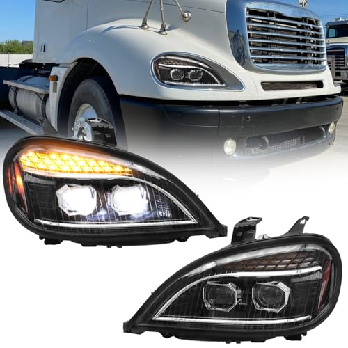aostirmotor LED Headlights Assembly Fit for 2004-2017 Freightliner Columbia LED Headlamp pair (Driver and Passenge Side)