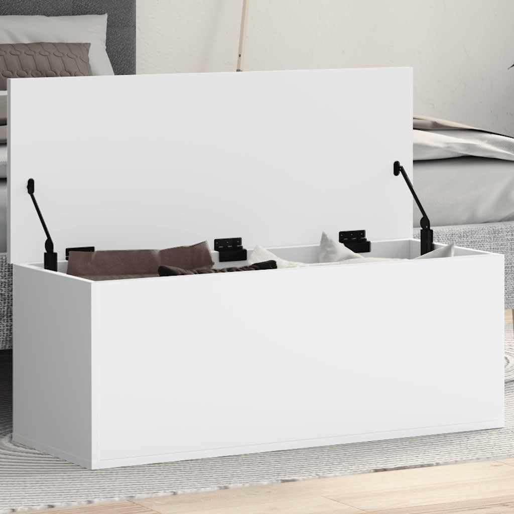 vidaXL Caja de almacenaje Madera de ingeniería Blanco 90x35x35 cm, Caja de Mantas, Cofre de Almacenamiento, baúl de Juguetes, Caja de Juguetes