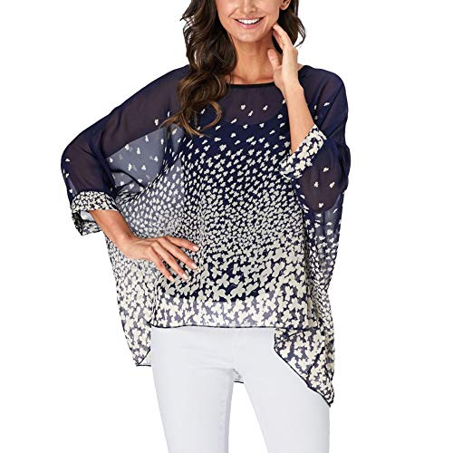 Image of Ckikiou Plus Size Batwing Flowy Semi Sheer Chiffon Blouse Tunic for Women Summer Floral Print Boho Beach Cover ups