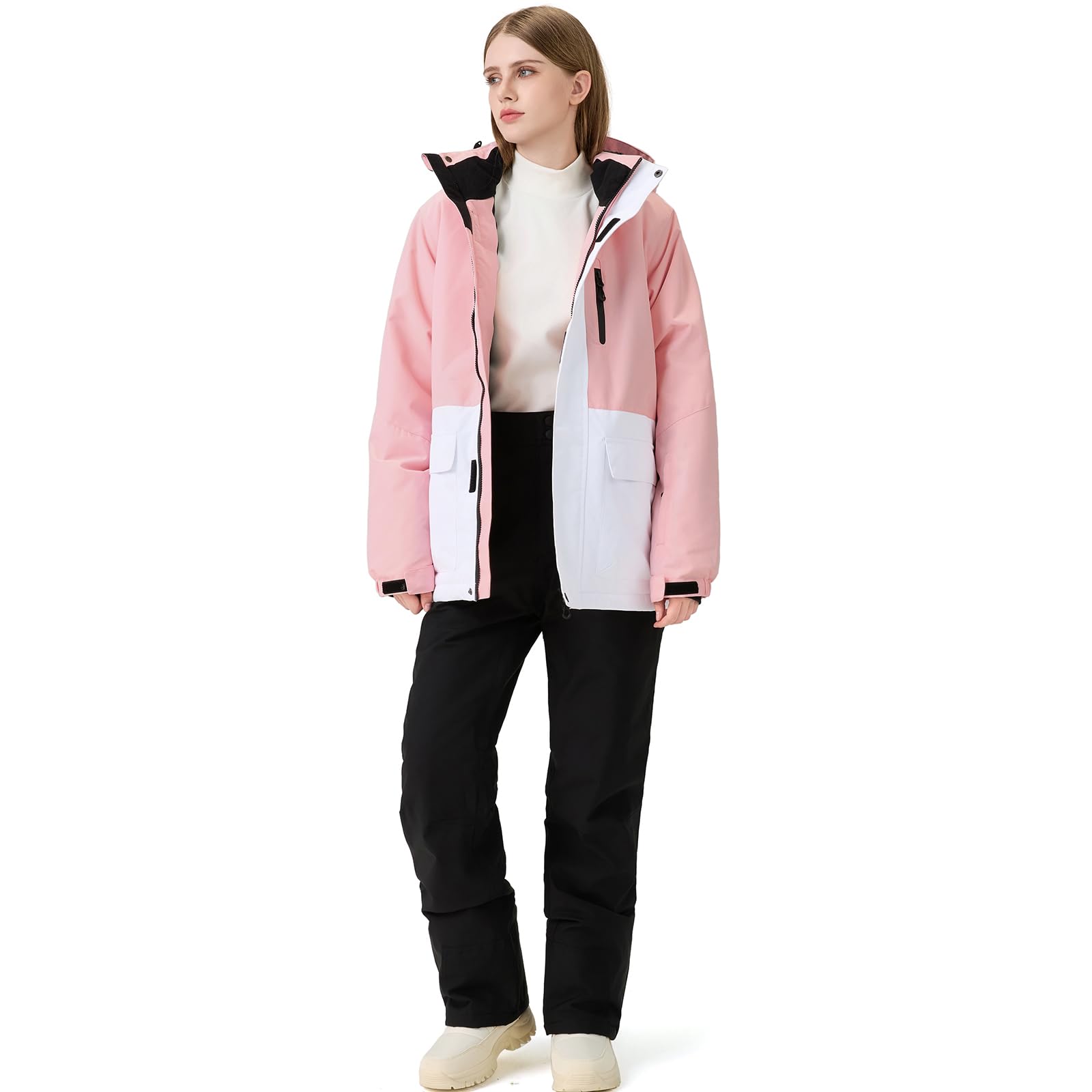 HOTIAN Giacca da sci da donna, 2 pezzi, set da sci da donna, impermeabile, antivento, invernale, caldo, sci, neve, set da snowboard