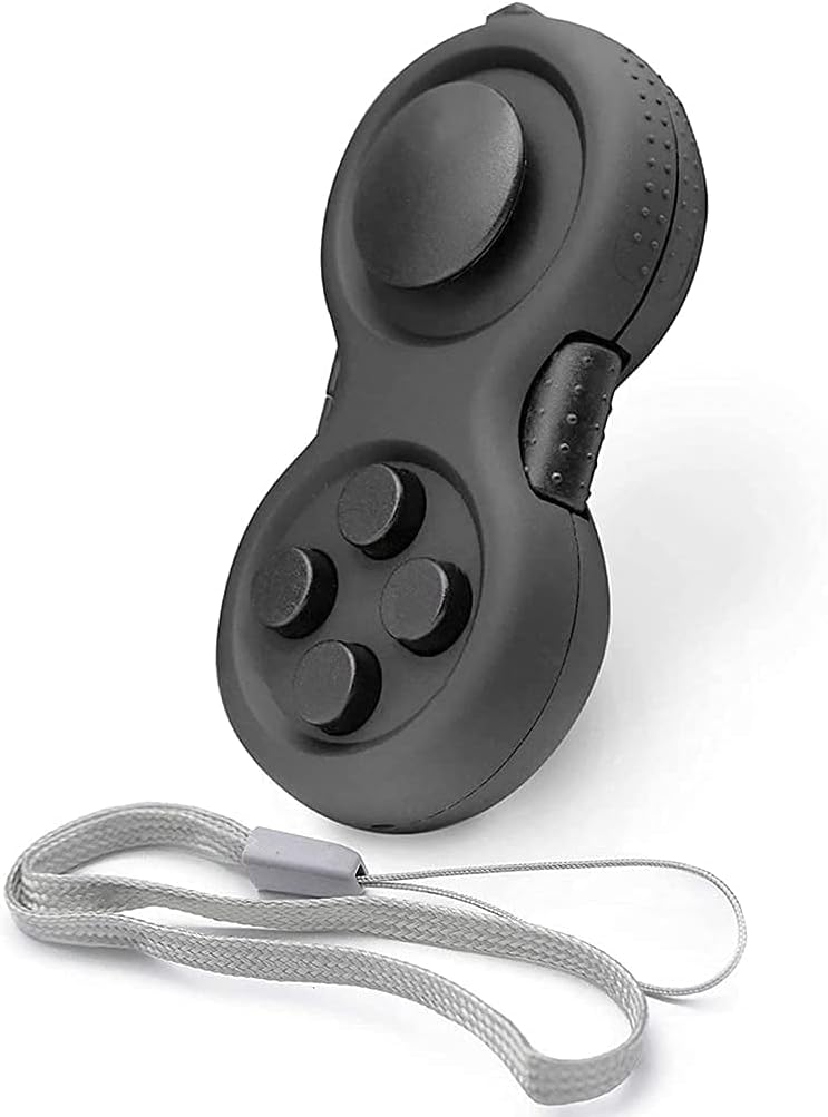 - LIVYU LIFE Kid Fidget Pad Focus Fidget Toy with 8-Fidget Functions and Lanyard - Perfect for Relieving Stress (Black) (Black)