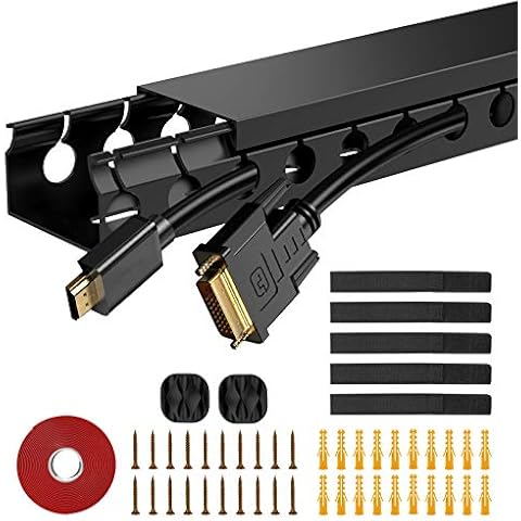 ENONCI Updated Cable Raceway Kit - 77 (5x15.4) Inch Open Slot Wire Covers for Cords, Under Desk Cable Management System to Hide Under Desk/Tv/Computer/Net/Power Cords, (Pack 5) Cover