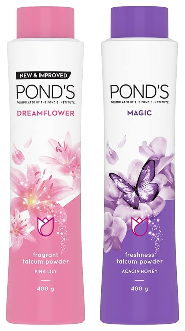 Pond's Dreamflower Fragrant Talcum Powder, Pink Lily, 400 G And Magic Freshness Talcum Powder Acacia Honey, 400 G