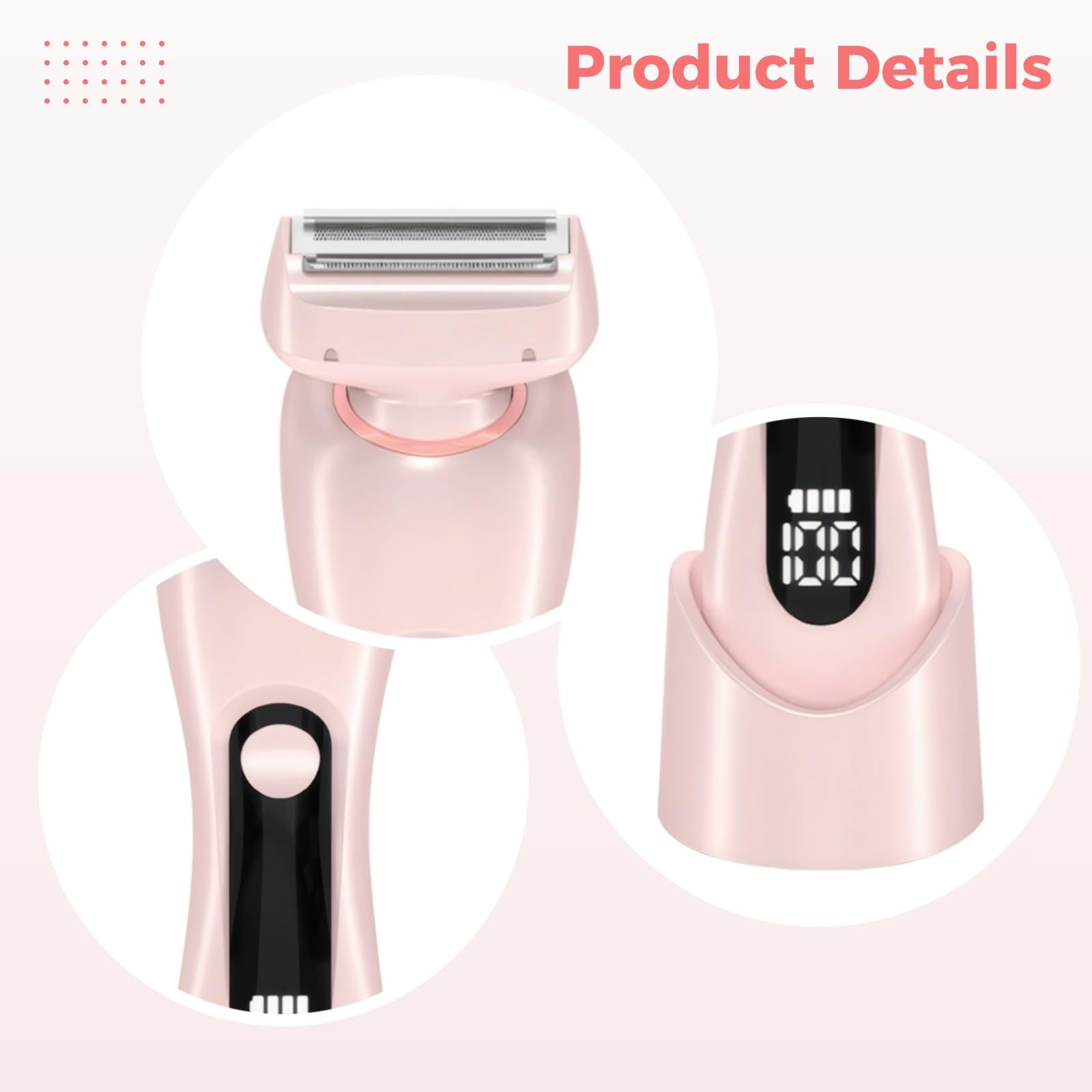 Rasoio elettrico da donna 2 in 1, con display a LED, ricaricabile tramite USB, impermeabile, con più attacchi inclusi