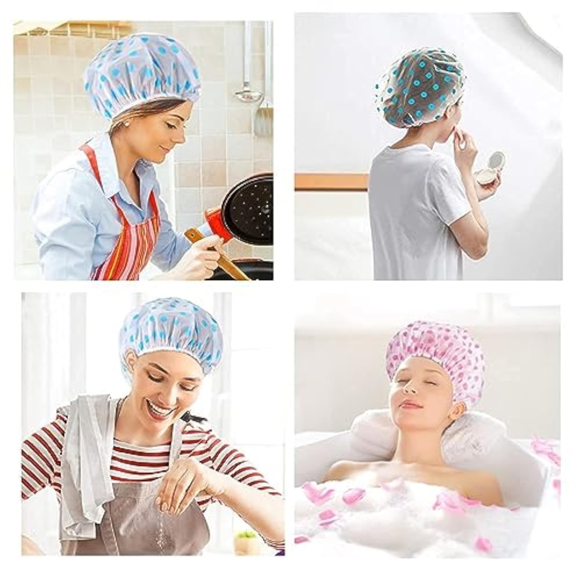 Shower Cap for Women & Men - Reusable Bathing Caps