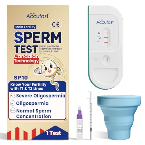 Accufast Male Fertility Kit Sperm Test SP10 Rapid Home Test for Sperm Concentration with T1/T2 Lines: Severe Oligospermia Oligospermia Normal | CE Certified | Silicone Cup | Canadian Lab Tech