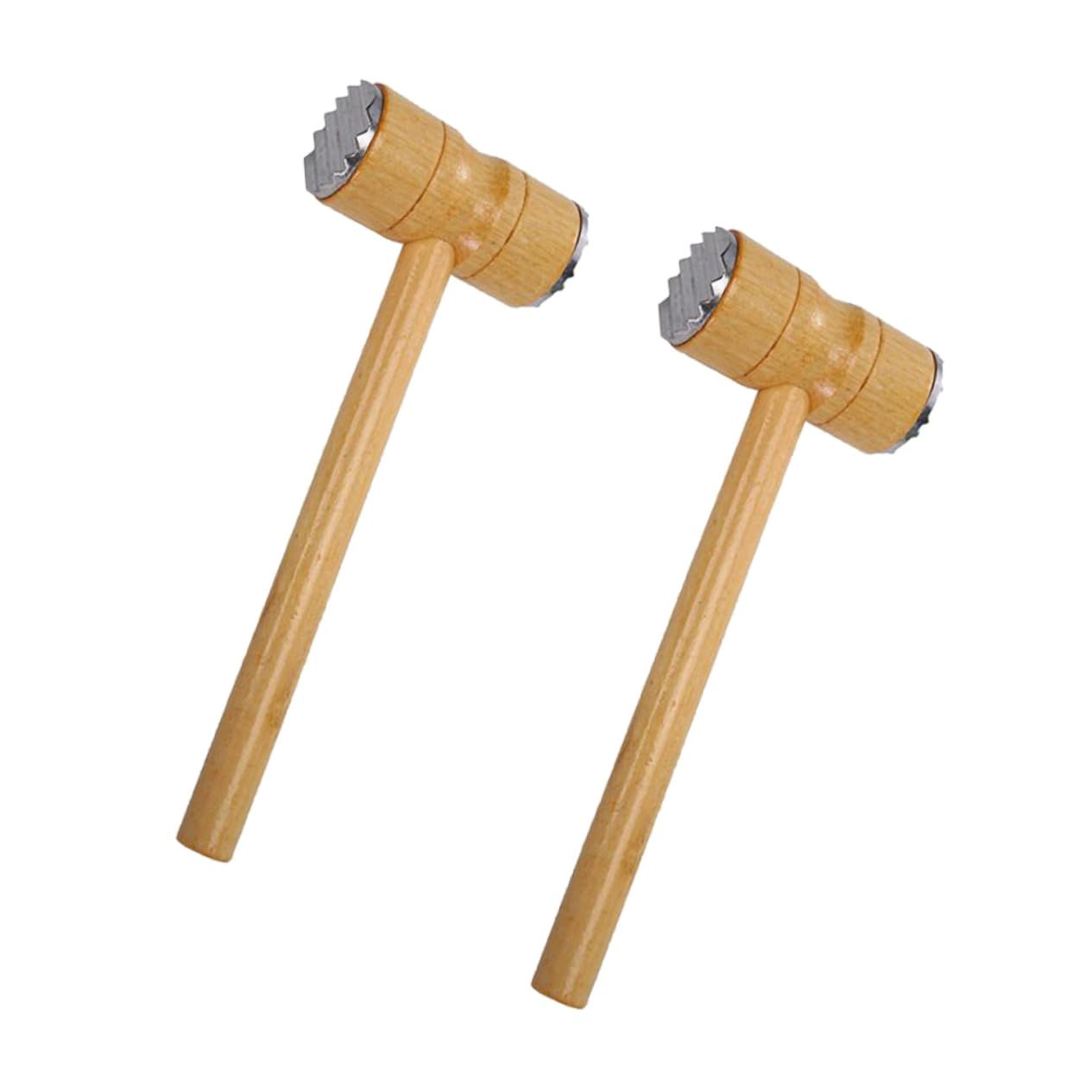Ciieeo 2pcs Wooden Double Sided Meat Hammer for Tenderizing Ribs Steak Ergonomic Design Easy to Clean with Side for Home Restaurant Cooking