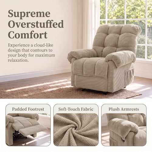 Image of Oversized Manual Recliner Chair with Side Pockets for Home, Camel