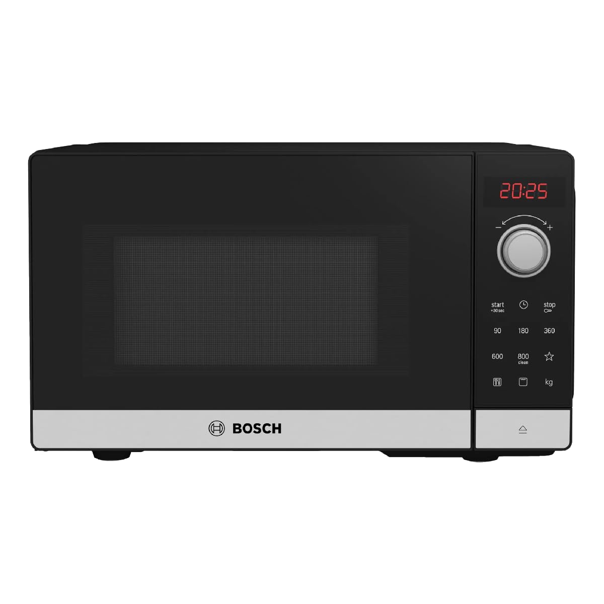 Bosch FEL023MS2 Serie 2 Mikrowelle, 26 x 44 cm, 800 W, Drehteller 27 cm, Quarzgrill, Timer, AutoPilot 8 mit 8 Automatikprogramme, Reinigungsunterstützung, LED-Touchdisplay, Edelstahl