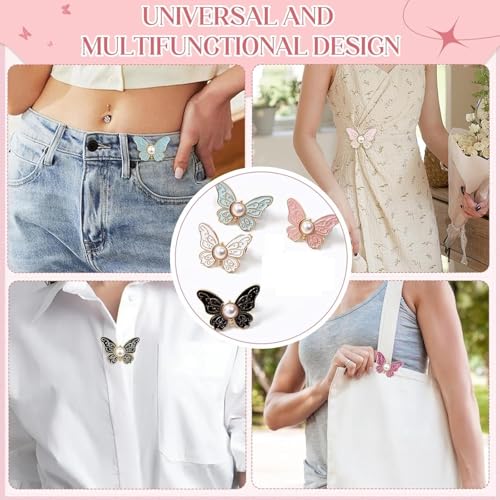 Image of 4 Pairs Jeans Tightening Clips Buttons, Butterfly Jean Adjustable Pins, Waist Tightener Jeans Adjustable Buttons, Instant Cloth Clips Decorative Buckles for Jeans, Skirt