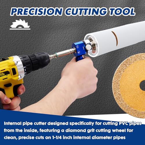 Image of New Inside Pipe Cutter for PVC Pipe with Adjustable Depth Gauge Handle, Diamond Grit Cutting Wheel and 2 Guide, Internal Diameter Pvc Pipe Cutter Tool for 1-1 /4 IN