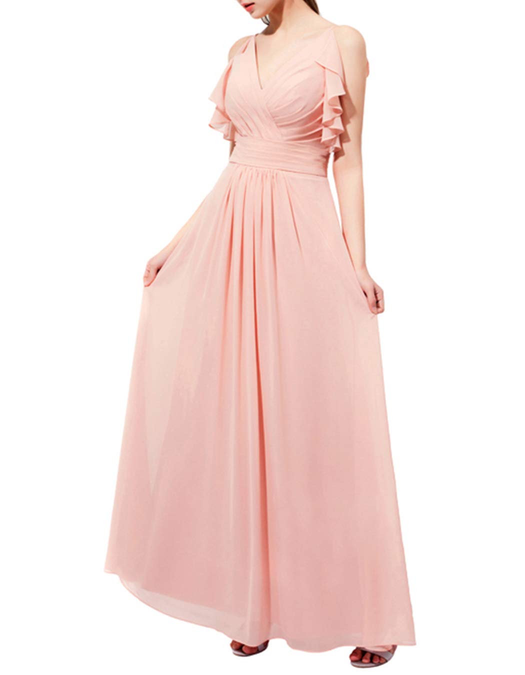 Alagirls Femme Robe Demoiselle d Honneur Longue en Mousseline Col V Robe élégante Soirée Cocktail Mariage IvoryUS12