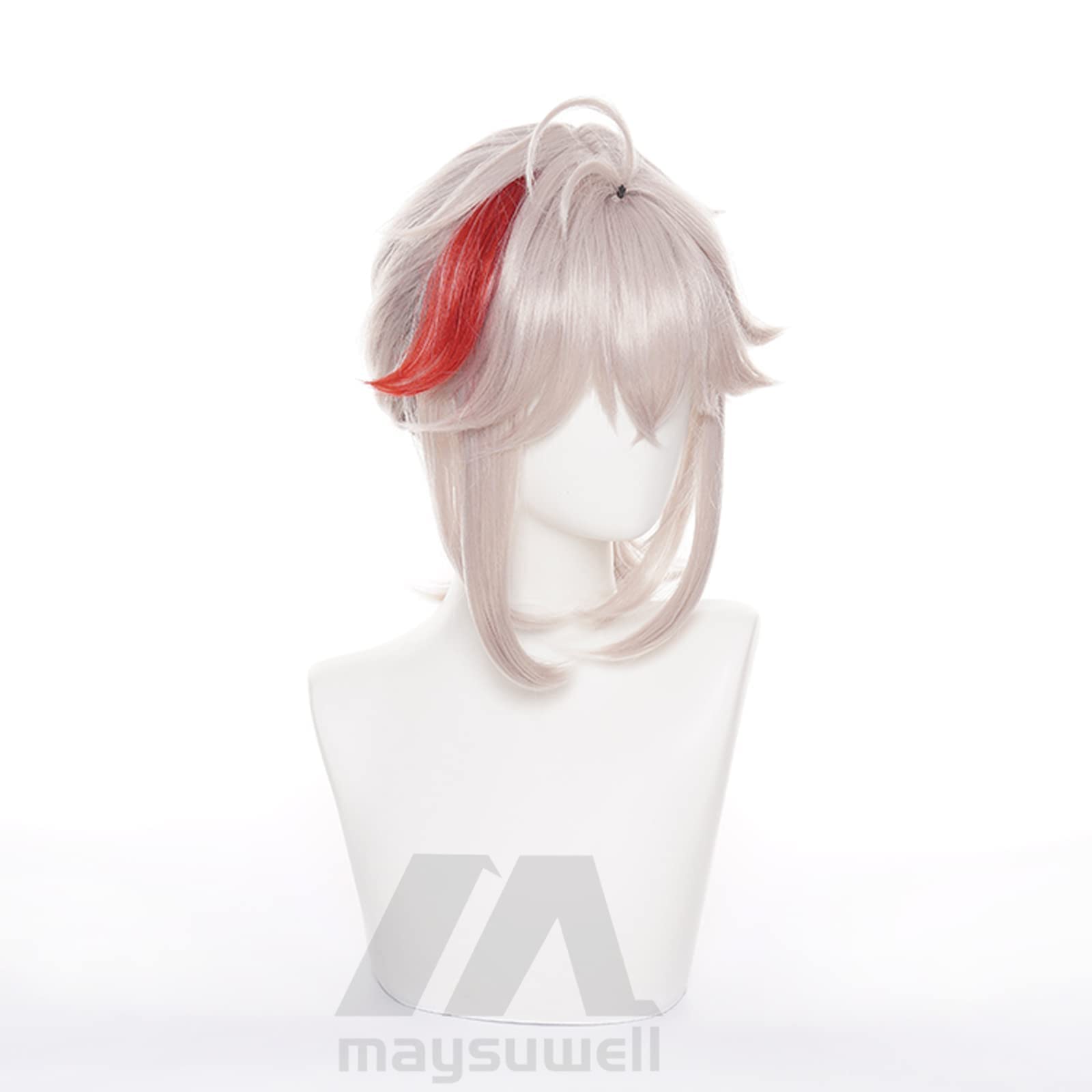Light Grey Pink Mixed Red Cosplay Wig Long Heat Resisitant Synthetic with Bangs Small Ponytail Costume Hairs for Women Men Halloween Cos Anime Party Wigs - Image 4