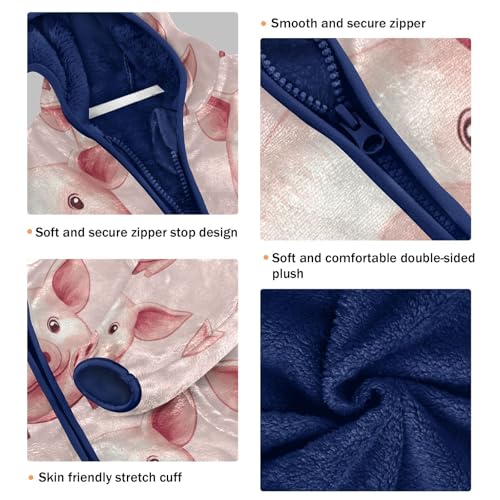 Pig Pink Pattern Print Toddler Fleece Jacket Girl Boys Hooded Fleece Jacket Coat Warm Outwear Zip-up 3-10T3