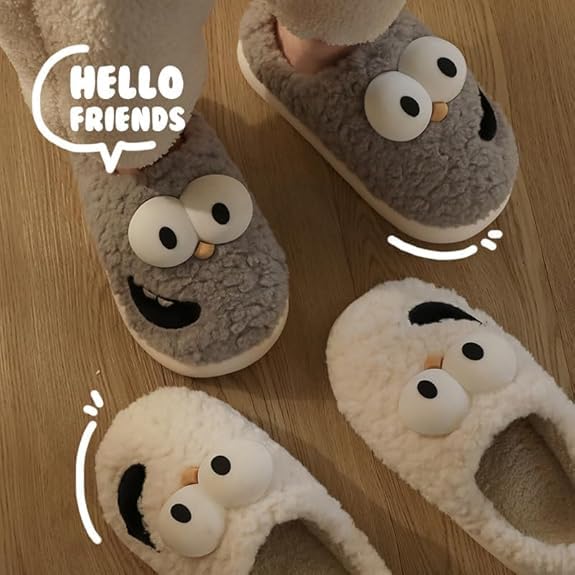 Soulmate Kissing Slippers for Women Men, Tongue Out 3D Big Eye Dog Slides, Non-Slip, Breathable, Anti-collision Toe Cap2